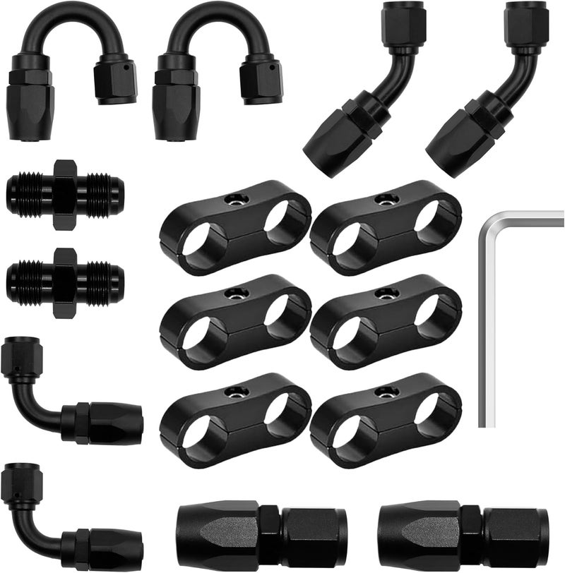 ZOSANY 6AN Hose End Fitting Kit with Straight, 45, 90, and 180 Degree, 6AN Male Coupler Adapter & Hose Separator Clamp Fitting for CPE Braided Hose - Image 1